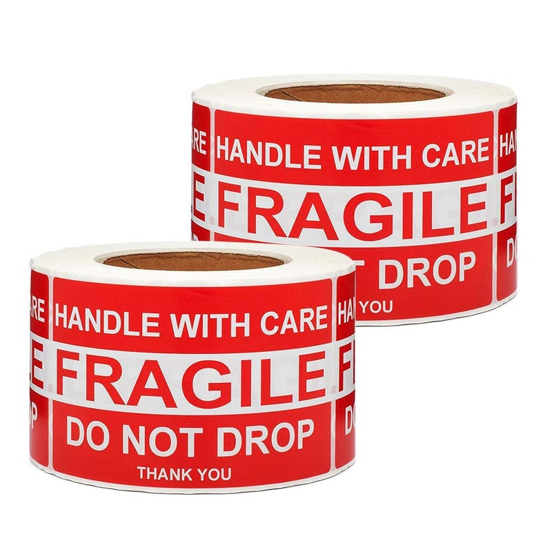 SJPACK Large Fragile Stickers 4'' x 6'' Eye-catching Fragile - Handle with Care - Do Not Drop - Thank You Shipping Labels(500 Labels/Roll) (2 Rolls) - Image 1